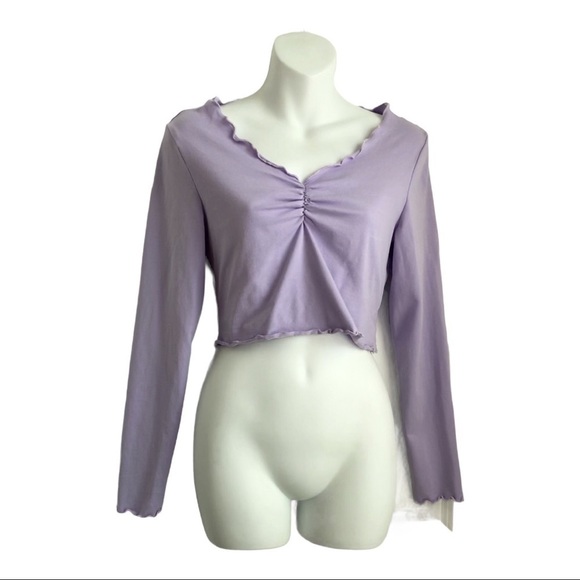 SHEIN Tops - Shein Lettuce Edge Ruched Baby Tee Crop Top Long Sleeves Large  Lilac